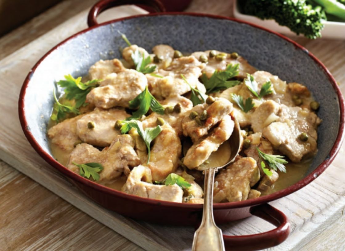 Pork With Lemon Caper Sauce And Roast Potatoes