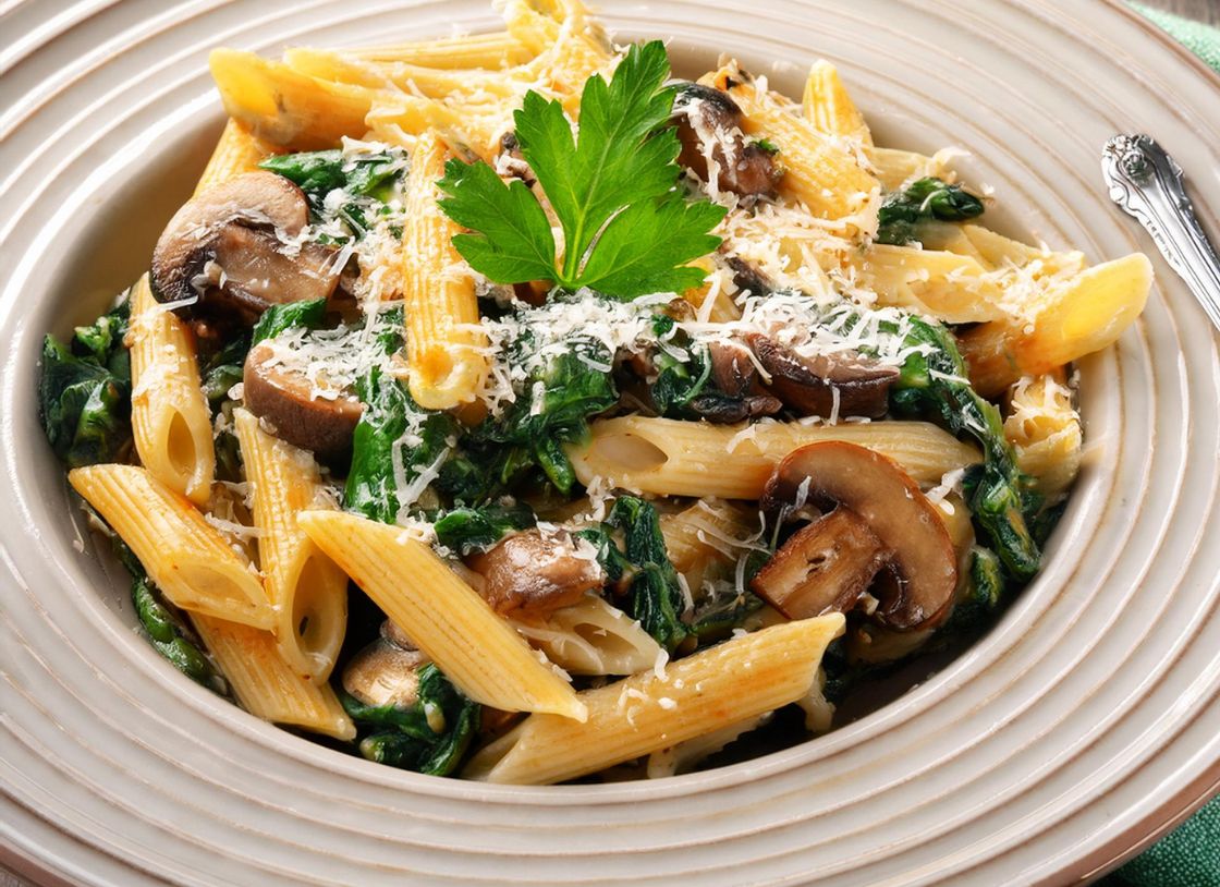 Herbed Mushroom Spinach Penne Pasta