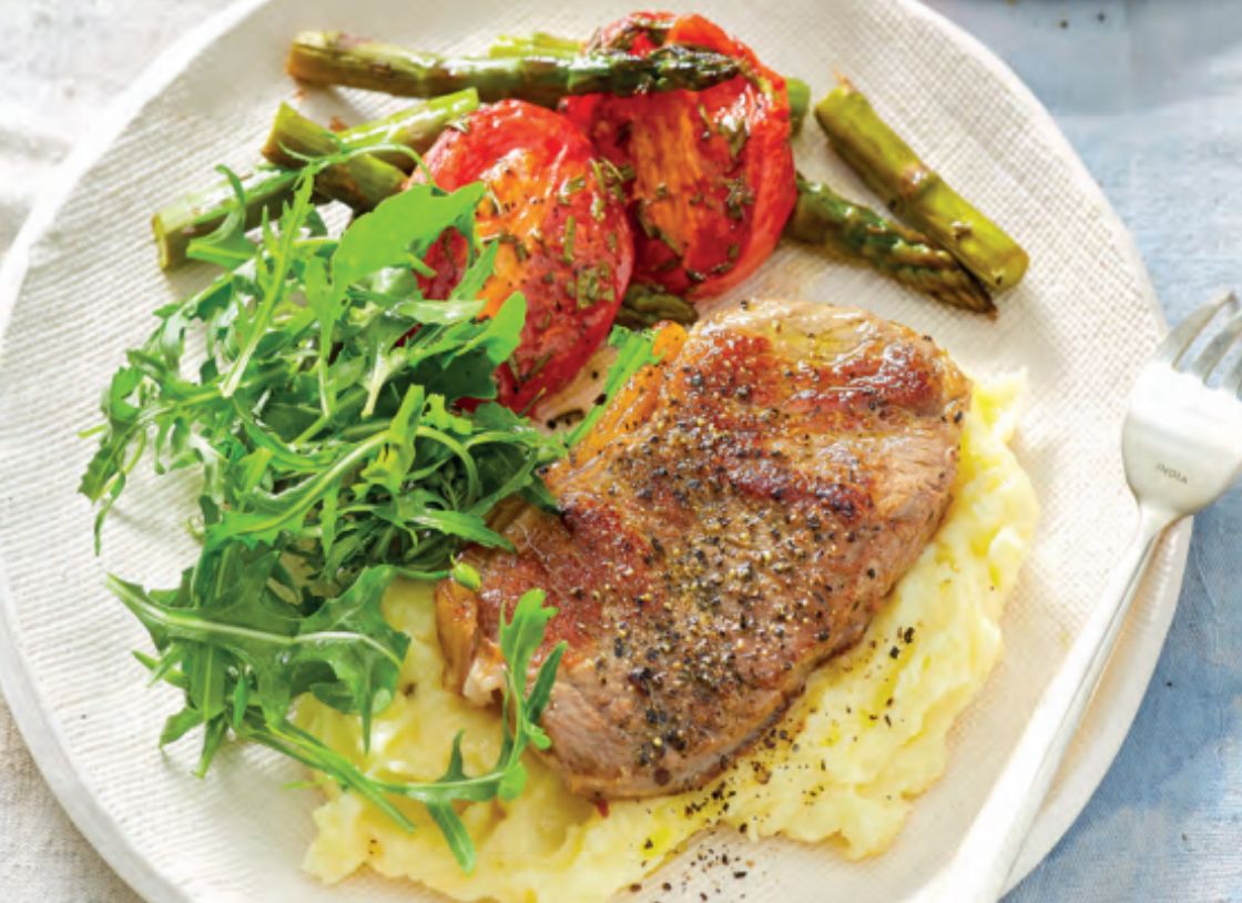 Steaks With Balsamic Tomatoes And Garlic Mash