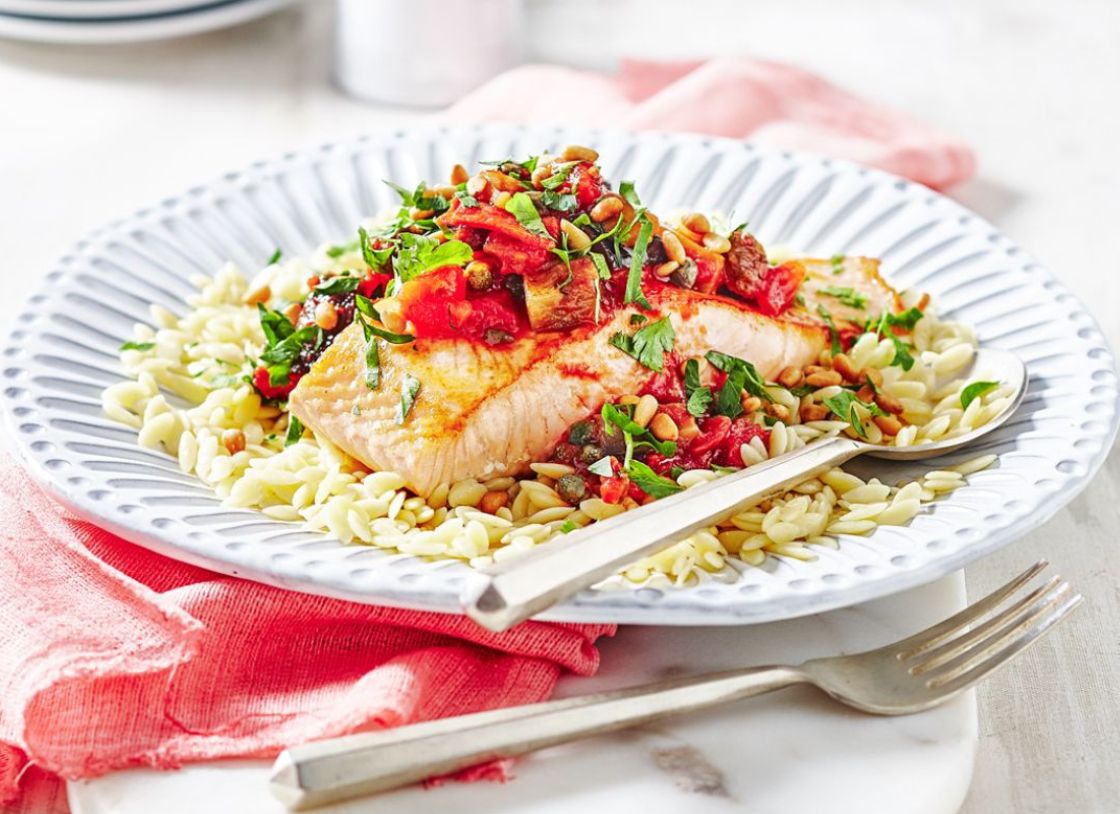 Sicilian Crispy Skin Salmon With Risoni