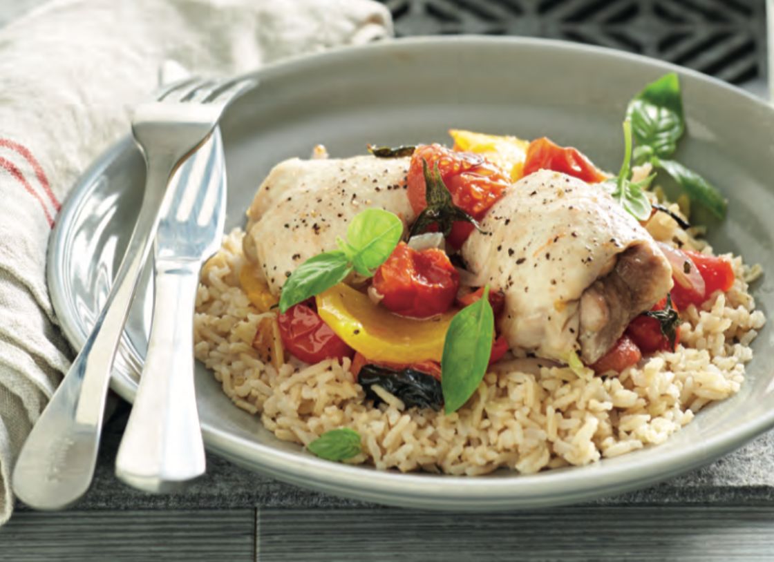 Baked Chicken With Capsicum, Garlic And Fresh Basil