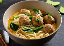 Thai Red Curry Pork Meatball Noodle Soup