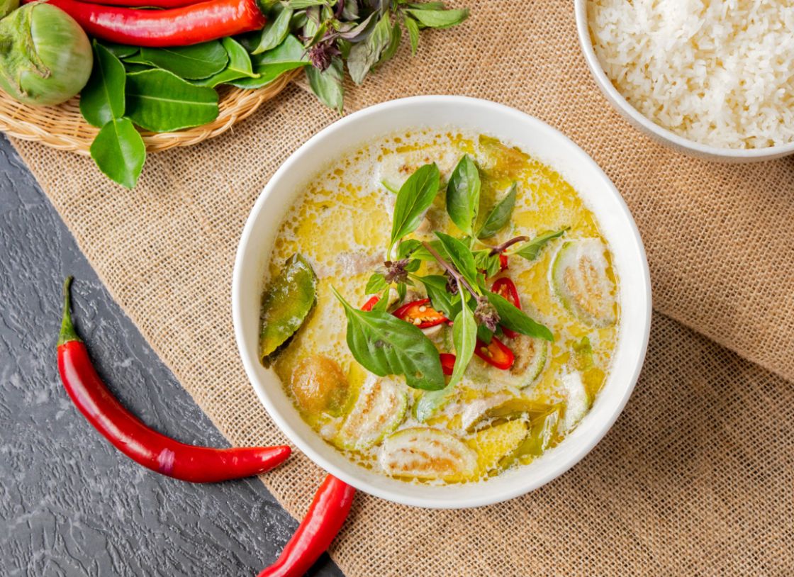 (Almost Ready) Thai Green Chicken Curry With Coriander Salad