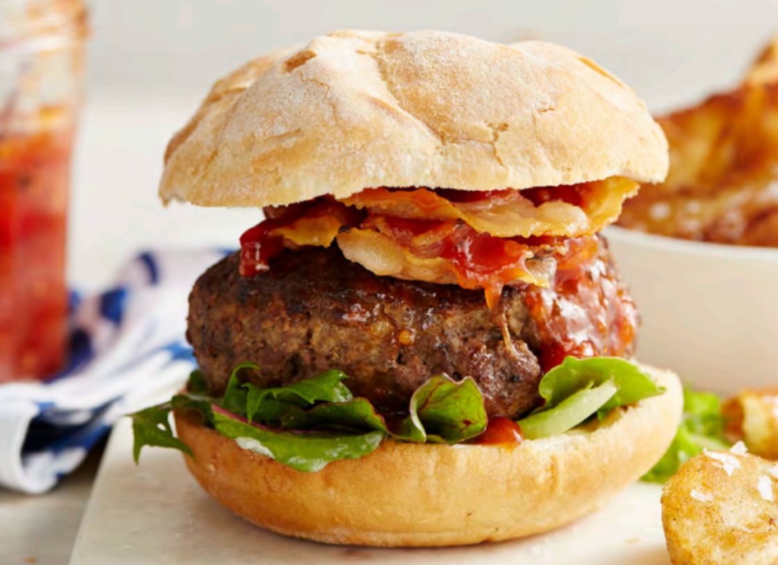 Homemade Beef Burgers With Tomato Chutney & Fries