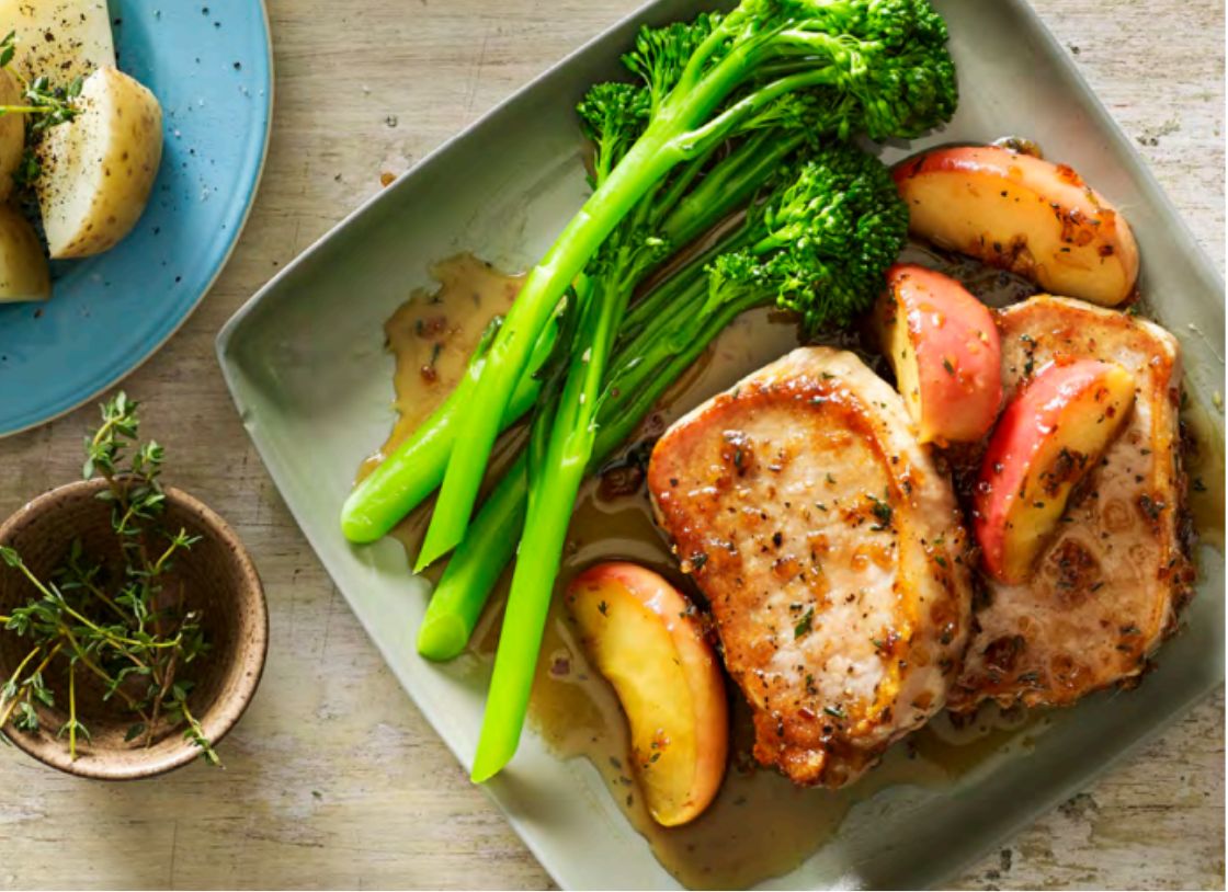 Pork With Candied Apples And Broccolini