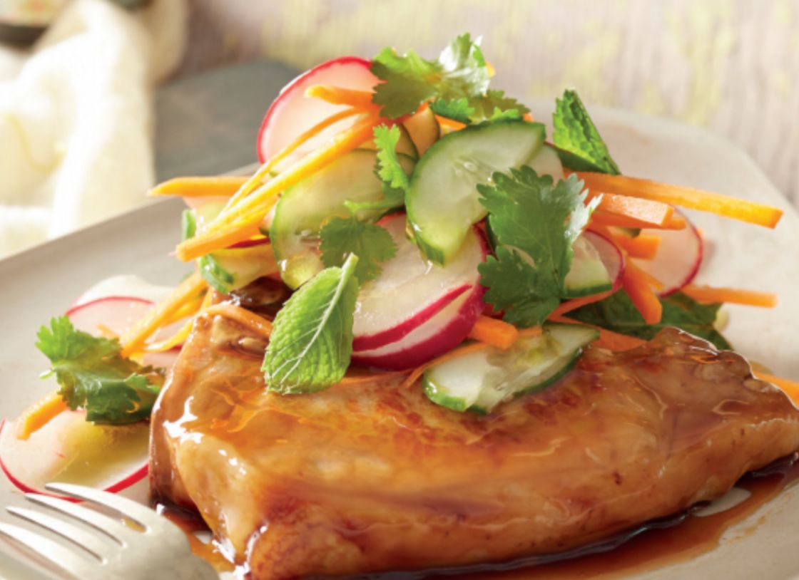 Sticky Honey Plum Pork With Pickled Salad