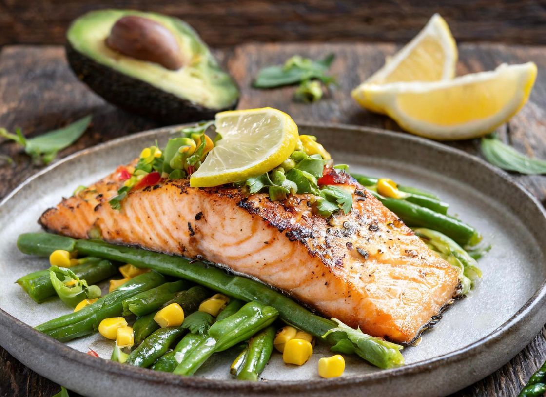 Crispy Skin Lemon Salmon With Avocado And Corn Salsa