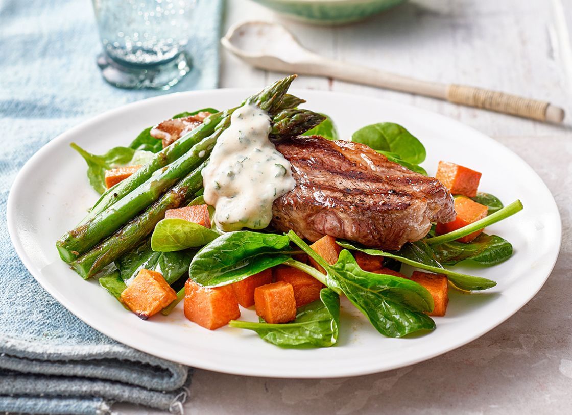 Lamb With Asparagus & Roast Sweet Potato