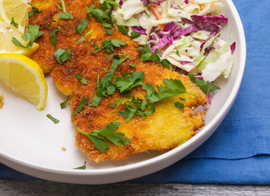 Panko Crumbed Chicken Schnitzel With Homemade 'Slaw