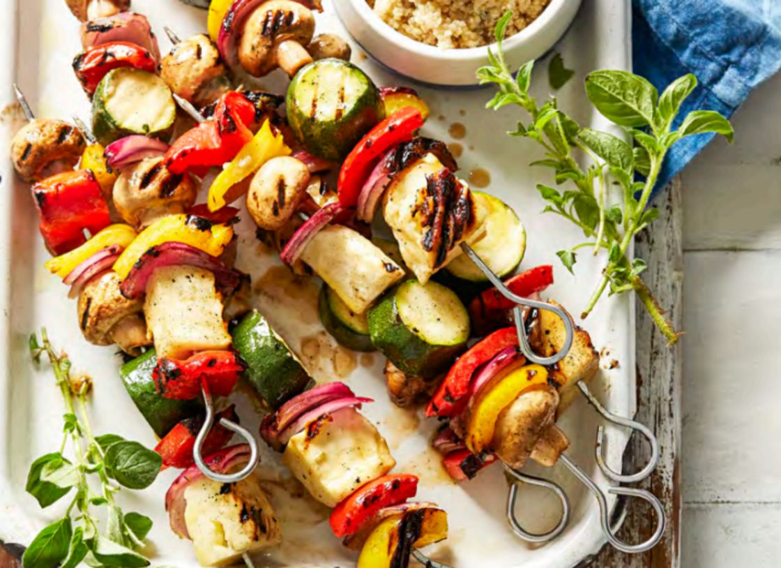 Haloumi And Vegetable Skewers With Quinoa