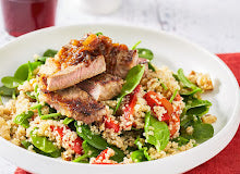 Aged Sirloin Steak, Quinoa Salad With Honey Onion Dressing