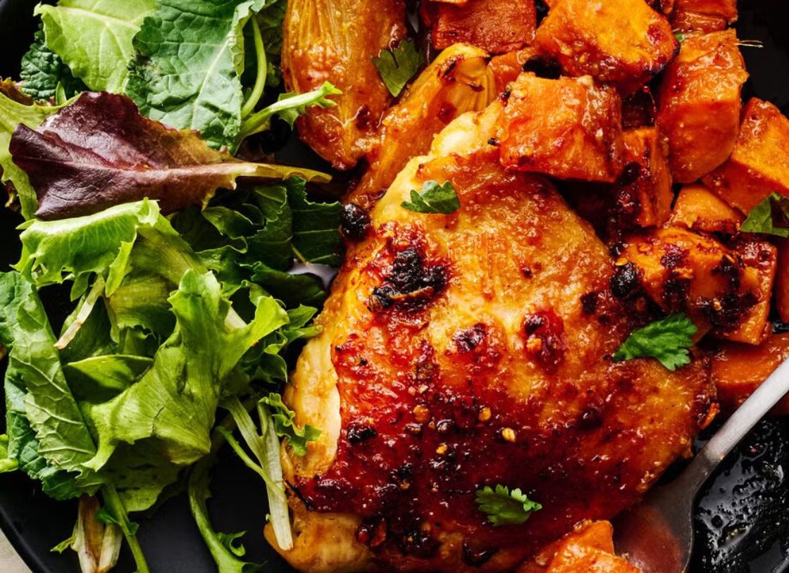 Miso-Glazed Chicken With Roasted Sweet Potatoes (g-F)
