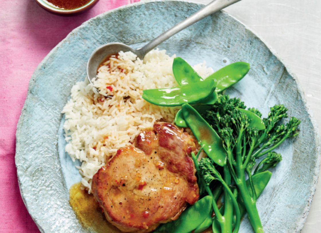 Sticky Pork With Broccolini And Sesame Rice