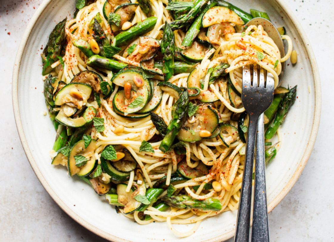 Charred Asparagus & Zucchini Spaghetti