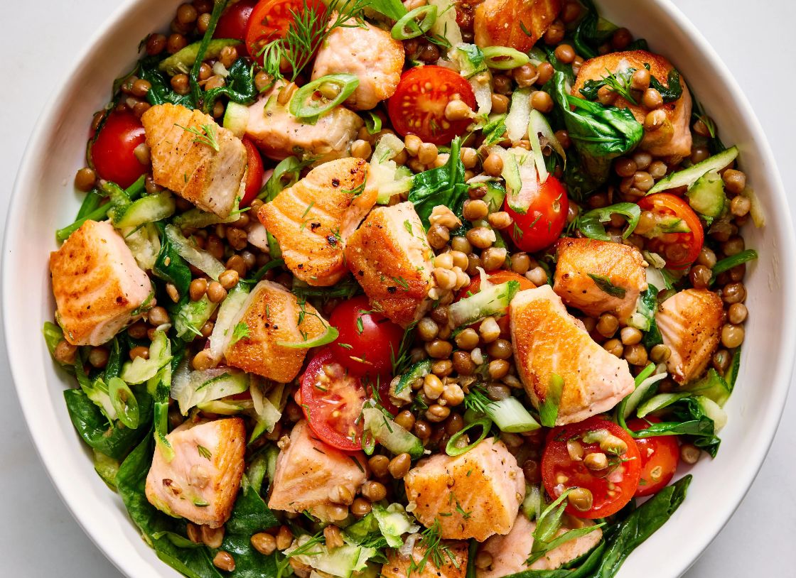 Zesty Mediterranean Salmon Lentil Medley