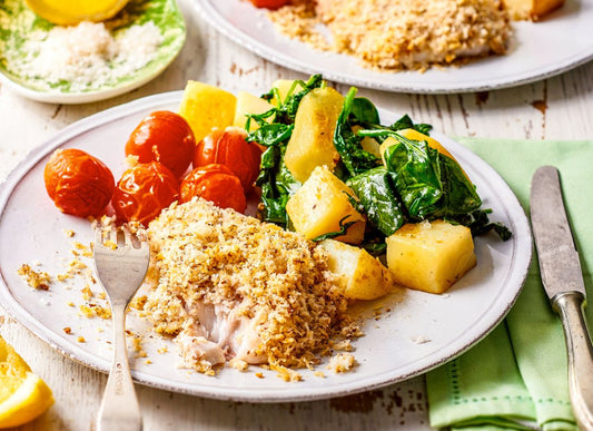 Almond Crusted Wild-Caught Flake Fillets With Spinach Potatoes