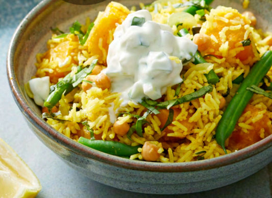 Pumpkin And Bean Basmati Pilaf With Raita