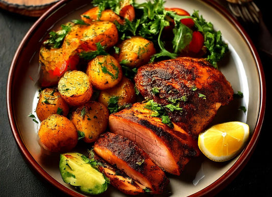 Grilled Zaatar Chicken With Roast Potatoes And Salad