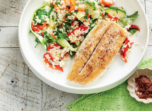 Sumac Spiced Fish With Rice Salad