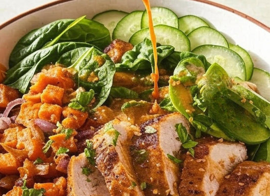 Peanut Chicken Bowl With Roasted Sweet Potato And Jasmine Rice