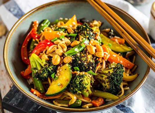 Vegetable And Peanut Stir Fry With Noodles