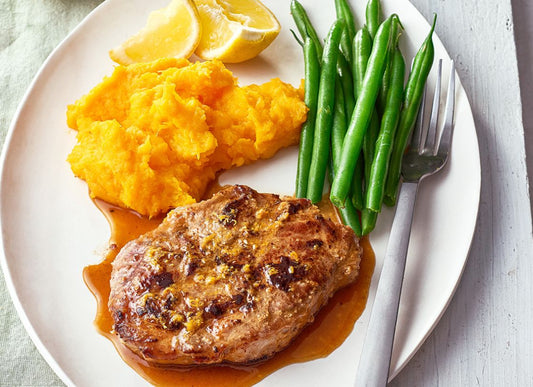 Dijon And Lemon Pork Steaks With Pumpkin Mash