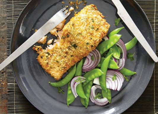 Coconut-Crusted Salmon With Fresh Pea Salad