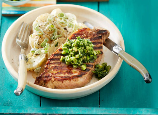 Sirloin Steak With Green Olive Tapenade And Potato Salad