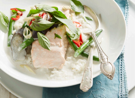 Kaffir Lime And Lemongrass Coconut-Poached Salmon