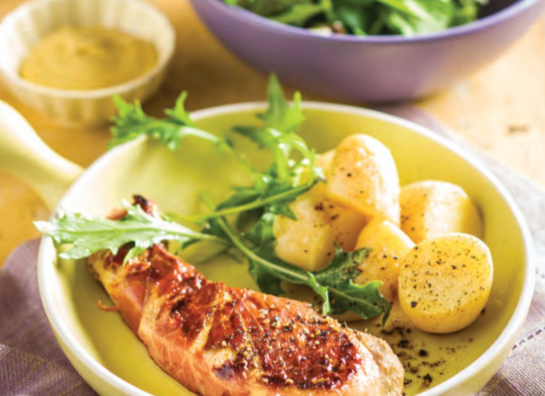 Balsamic Glazed Pork With Potatoes And Garden Salad