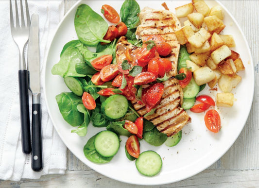 Vinaigrette Chicken With Tomatoes, Spinach And Potatoes
